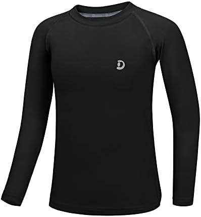 Dizoboee Youth Boys Compression Shirt Long Sleeve Kids Football Undershirt Moisture Wicking Baseball Shirt Sports Baselayer Black M