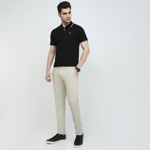 Image of Park Avenue Men Slim Fit Solid Pattern Cotton Polyester Blend Polo Neck Half Sleeve Casual T-Shirt
