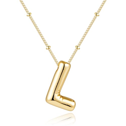 Inerney Gold Bubble Letter L Initial Necklace for Women Balloon Alphabet Pendant Charm Dainty Cute Trendy Minimalist Monogram Necklace Personalized A-Z Letter Jewelry Gift for Her
