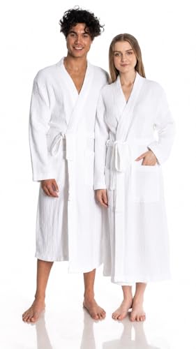 Image of Muslin Unisex Bathrobe Women & Men, 100% Cotton Kimono Lightweight Robe | Long Robes Soft, Absorbent, Spa robes