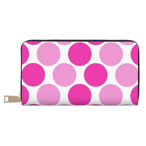 Leather Thin Slim Wallets for Women & Men - Hot Pink Polka Dot Pattern D Print Card Wallet Holder with Zipper