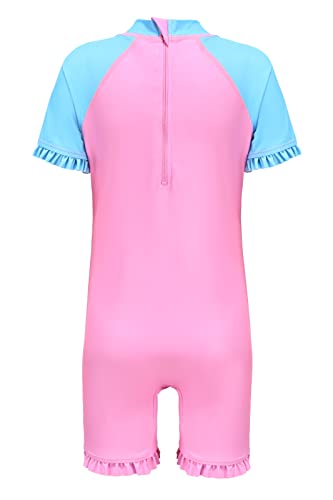 Image of Girls Rash Guard Swimsuits One Piece Bathing Suits for Girls UPF 50+ Sun Protection Short Sleeve Sunsuits Zipper