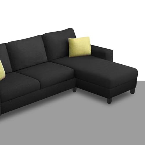 Image of Orland 4 Seater RHS L Shape Sofa Set for Living Room | Color - Black | Premium Fabric Sofa