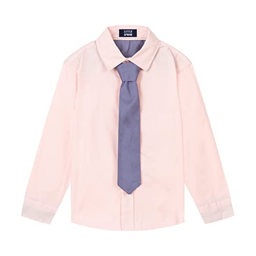 Image of LittleSpring Boys Button Down Long Sleeve Uniform Dress Shirts with Tie