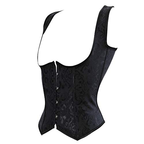 Hengzhifeng Corset Broderie Serre Taille Femme Bustier avec Bretelles Steampunk (EU 32-34,Noir)