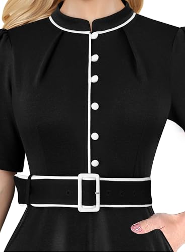 Image of VFSHOW Womens 2024 Business Work Office Pockets Belted Buttons Elegant Fit and Flare A-Line Dress