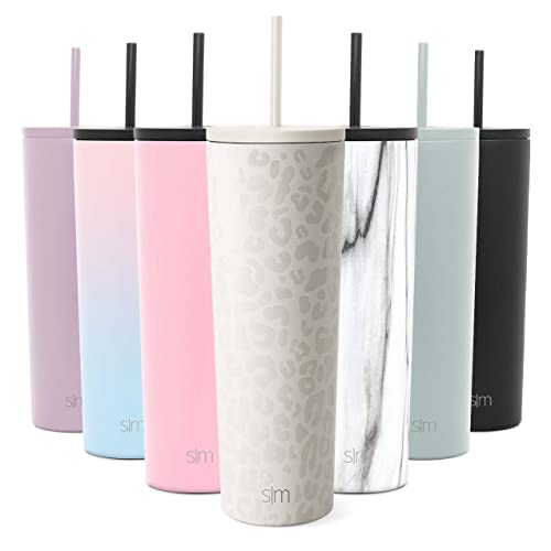 Simple Modern Insulated Tumbler With Lid And Straw | Iced Coffee Cup Reusable Stainless Steel Water Bottle Travel Mug | Gifts For Women Men Her Him | Classic Collection | 28Oz | Cream Leopard #TOP27