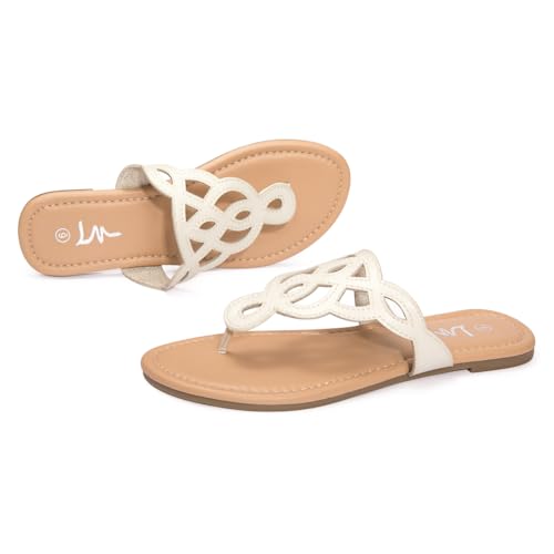 Image of LM Women's Thong Sandals T-Strap Sandals Slip On Flat Sandals Flip Flop Casual Summer Slide Sandals