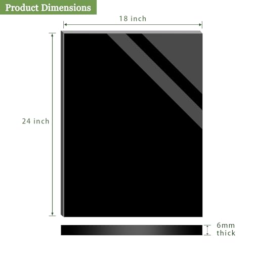 Image of Lesnlok 18 x 24 Black Transparent Acrylic Sheet 1 /4 inch Thick 6mm 1 Pieces Cast Plexiglass Sheet for Sign,Craft,Painting,Laser Cutting (1, 18 x 24 x 1 /4)
