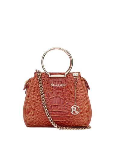 Sac à main croco rouge rigide en similicuir texturé de haute finition pour femme