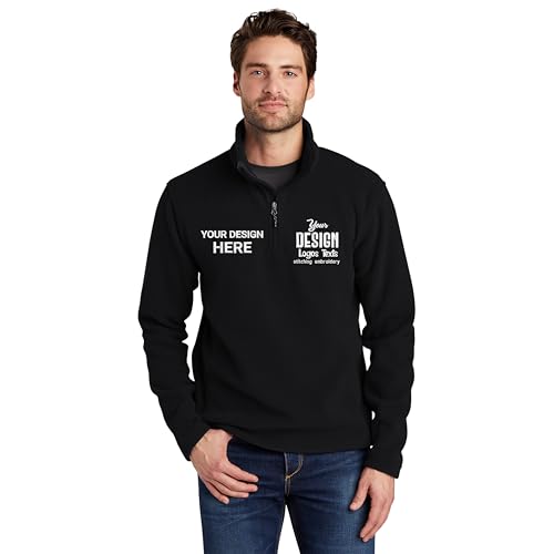 Embroidered Fleece Zip Pullover for Men, Custom Text Fleece Sweater, Black3