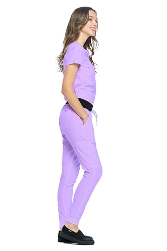 Dagacci Medical Uniform® Jogger Scrubs for Women Set – V-Neck Scrub Top & Elastic Jogger Scrub Pants for Women 8 Pockets