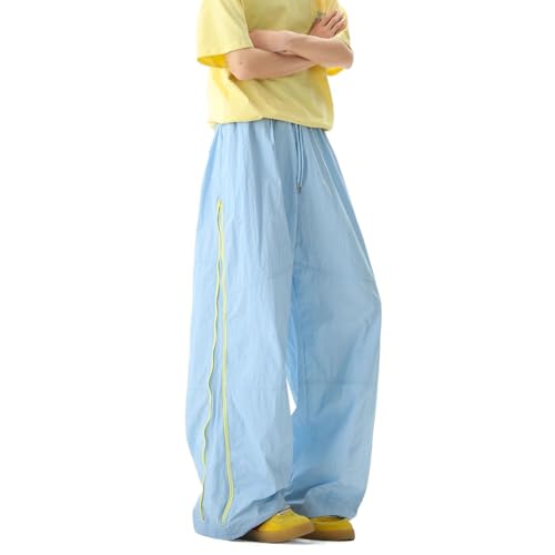 Men's Pants Thin Ice Silk Summer Zippered Loose Wide-Leg Casual Trouser for Men
