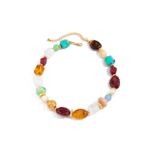 YPBEW Collier ras de cou en perles de résine colorées, plusieurs couches, rétro bohème, mode bijoux, accessoire Unique, collier bohème