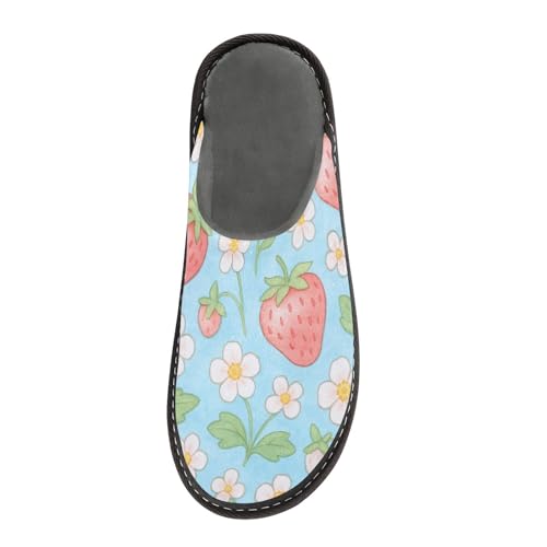 JUNZAN Strawberry with Floral Memory Foam Slippers for Women Men House Slippers for Bedroom Indoor2