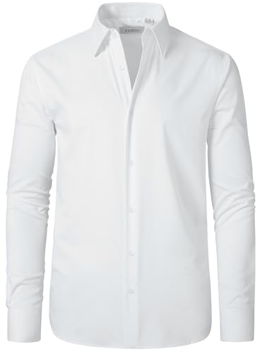 FAHIZO Men's Dress Shirt Regular Fit Soild Business Formal Long Sleeve Button Up Stretch Shirts2