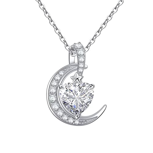 Qings April Birthstone Necklace - Crescent Moon Heart Crystal Necklaces ...