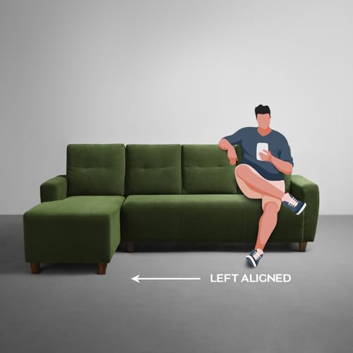 Image of Sleepyhead Yolo Designed by Duroflex - 4 Seater Sofa LHS Sectional + Ottoman |Premium Fabric, Plush 3-Layer Cushioning |Modern Buttonless Tufted & Anti-Sag Comfort |3 Years Warranty - Avocade Green
