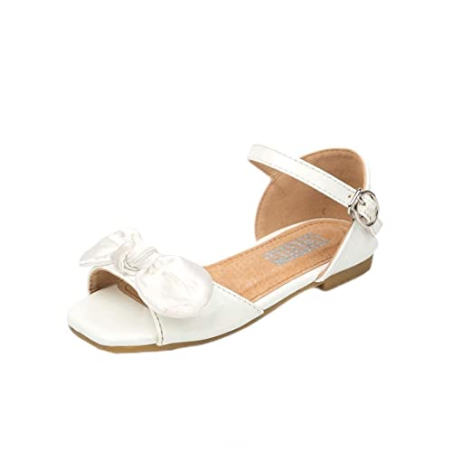 Cute Summer Open Toe Sandals for Little Kids Girls and Toddler Girls,Made by Synthetic Patent Leather, Bow Flat Shoes for Princess Dresses with Ankle Strap