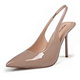 Wetviro Women's Pointed Toe Slingback Heels Nude Patent Leather High Stiletto Heels Pumps Dress Shoes for Women