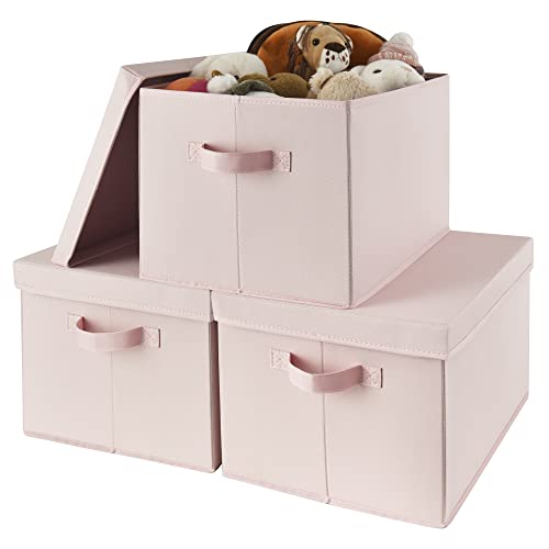 Image of GRANNY SAYS Storage Bins Fabric, Large Storage Bins with Lids, Collapsible Storage Box Closet Shelf, Decorative Storage Baskets for Organizing Bedroom Dorm Nursery, Pink, 3-Pack