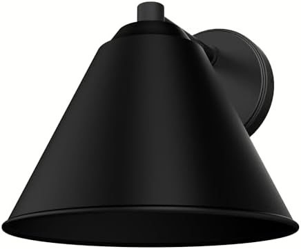 Hunter - Aeronaut 1-Light Matte Black Outdoor Wall Light, Dimmable, Modern Style, Cone Shaped, for Bedrooms, Kitchens, Dining, Living Rooms - 46030