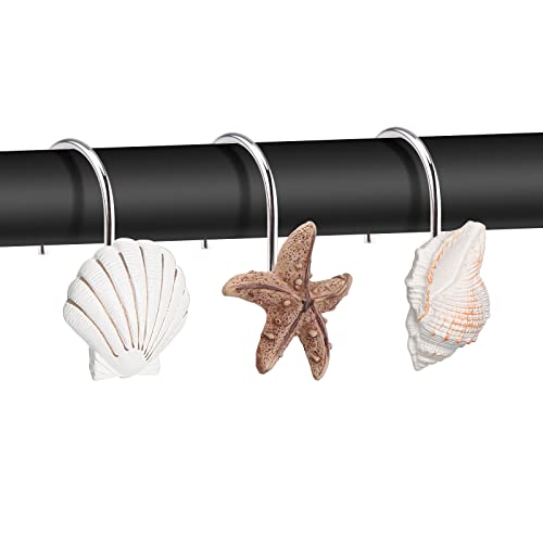 Shower Curtain Hooks, Agptek 12Pcs Anti Rust Decorative Resin Hooks For Bathroom, Baby Room, Bedroom, Living Room Decor (Yellow Seashell) #TOP1