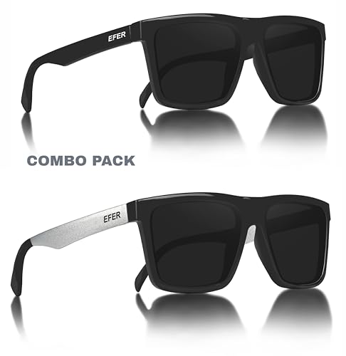 Image of EFERMONE Combo Pack of 2 Polarised Sunglasses Men Women Stylish with Lens Cleaner | TAC UV400 Protection Lens | Unisex (Medium) (2 Sunglasses with Soft Cases and Lens Cleaner)