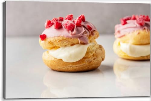 Choux cream filling and raspberry Choux cream puff Cream puff