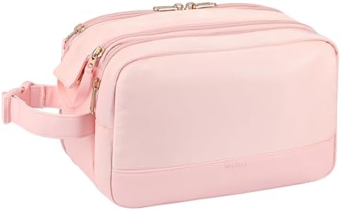 Voova Travel Toiletry Bag for Women, Hanging Dopp Kit Water Resistant Shaving Bag for Toiletries Accessories, Small Makeup Organizer Case for Traveling Essentials, Bathroom, Cosmetics, Pink