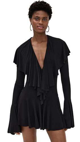 Norma Kamali Women's Long Sleeve Deep V Ruffle Mini Dress