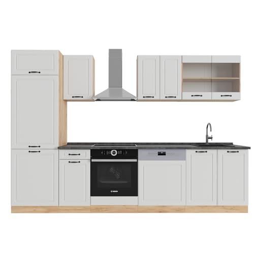 Vicco Mueble De Cocina R-Line, Casa De Campo Blanca Roble Dorado, 300 Cm Sin Encimera