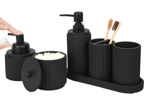 Black Bathroom Accessories Set 6 Pcs - Toothbrush Holder,Lotion Soap