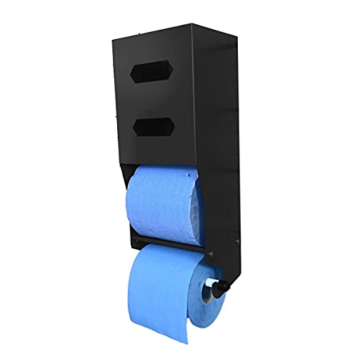 MegaMaxx Multiple Blue Roll and Paper Towel Holder Dispenser Storage Unit - Wall Mountable Toilet Roll, Janitorial Sanitation, Restroom, Industrial Workshop, Office (Black - Blue Roll Holder + Unit)