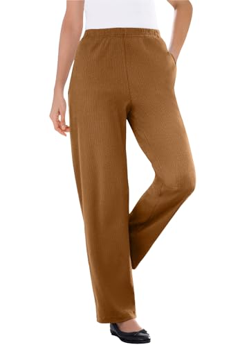 Woman Within 7-Day Knit Ribbed Straight-Leg Pull-On Pants