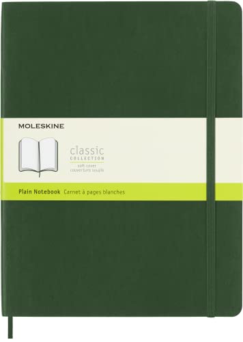 Moleskine - Cuaderno Clásico Con Hojas Lisas, Tapa Blanda Y Cierre Elástico, Color Verde Mirto, Tamaño Extra Grande 19 X 25 Cm, 192 Hojas
