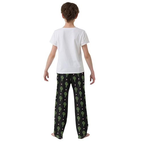 Cacti Love Heart Boys Long Pants Soft Trousers Elastic Waist Kids Lounge Bottoms with Pockets S-XL3