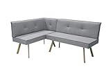 byLIVING Eckbank Ottawa, Langer Schenkel rechts, hellgrau, Eiche Natur, umlaufender Keder und Zierknöpfe, Sitzbank, Eckbank, Maße: 129 x 183, H 88, T 56 cm