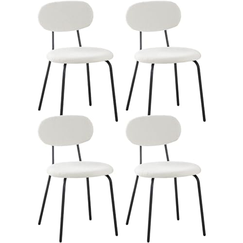 WAFTING Sillas de Comedor Pack de 4, Sillas de Cocina Apilables con Tapizado de Tela Teddy y Patas de Metal, Adecuadas para Sala Gantar, Cocinas, Salas de Estar, Dormitorios-Blanco