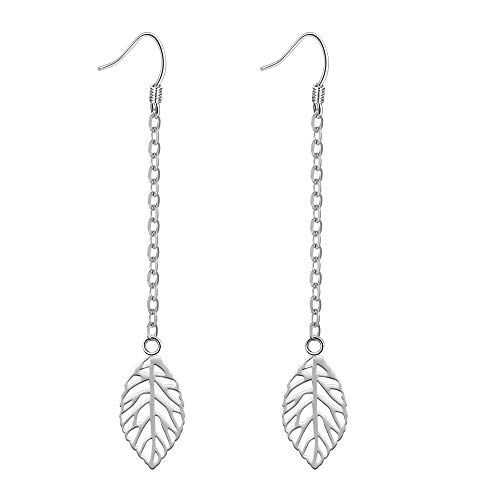 Pendientes Mujer, Amilril Diseño de Hojas Hueco Cuelga los Gancho Aretes Plata de Ley 925 Clásico Joyería para, Regalo para Madre Originales