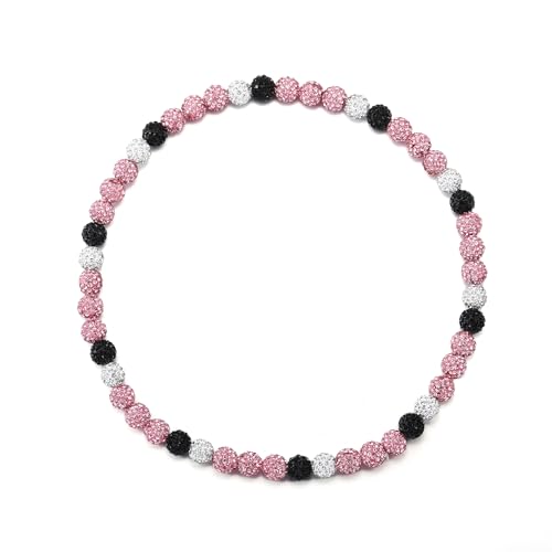 HSWYFCJY Baseball Beaded Chain Necklace for Men Women, Rhinestone Discoball Drip Accessories Black Pink Baseball Necklaces Gifts for Men Inspired Softball Jewelry Gifts 22IN