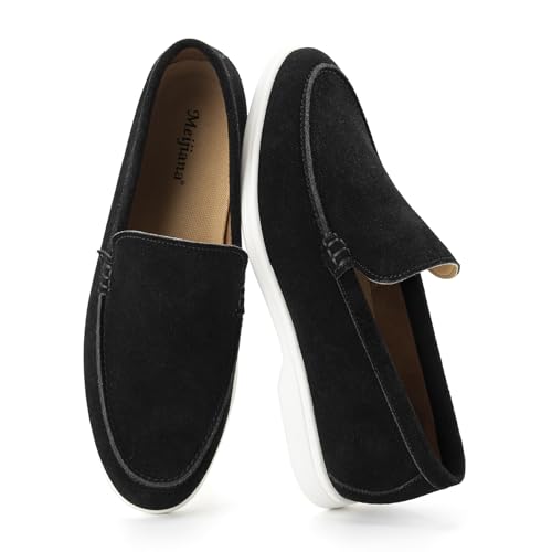 Image of Meijiana Men's Genuine Leather Loafers Slip-On Moccasins Dress Shoes, Lightweight and Breathable with Rubber Sole Stylish Mens Loafers