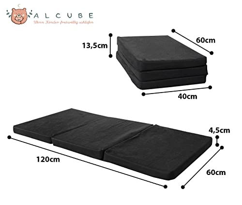 Alcube® Reisebett Matratze 60x120 cm für Baby Faltmatratze klappbar Reisebettmatratze Baby Matratze 60 x 120 cm Klappmatratze mit Baumwollbezug in praktischer Tragetasche - Schwarz – Bild 3