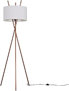 MiniSun Modern Copper Metal Crossover Design Tripod Floor Lamp with a White Cylinder Shade