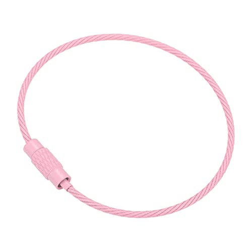 PATIKIL 6 Inch Length Wire Keychain Cable, 15 Pack Titanium Steel Key Ring Loop for Outdoor Hiking Sport Light Pink