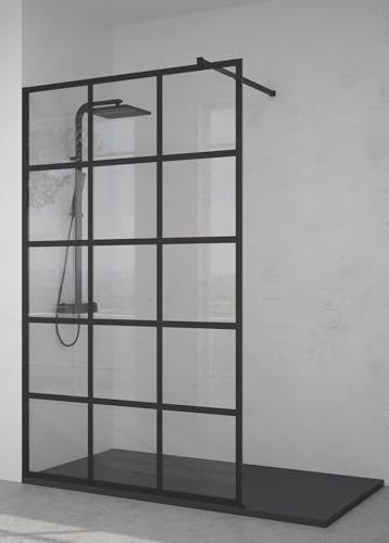 SOULBATH Mampara de Ducha Panel Fijo, Fácil instalación, Cuadros, Vidrio de Seguridad 8 mm antical, 120 cm Ancho x 195 cm Alto, Perfil Negro