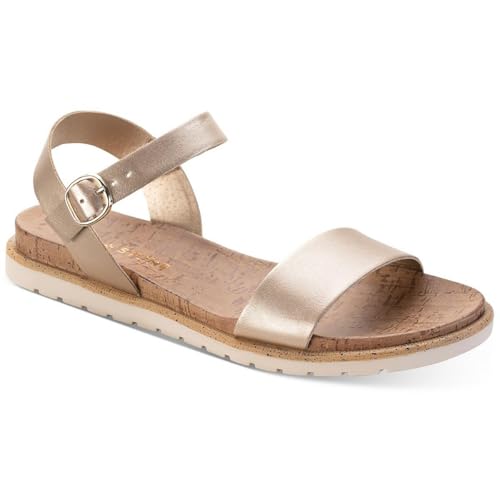 SUN STONE Womens Mattie Cork Faux Leather Flats Gold 6.5 Medium (B,M)