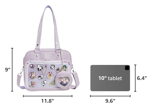 Image of Square Kawaii Ita Bag Crossbody Shoulder Backpack With Insert Pin Display | Large Space For Dolls & Badges, For Anime Kpop Lovers Daily Outings