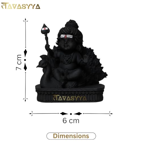 Image of Lord Murugan Idol | Bal Kartikeya /Skanda /Subrahmanya Swamy Statue with Peacock | for Mandir, Car Dashboard, Home Temple, Office Desk & Home Decor | Spiritual Diwali Gifting & Housewarming