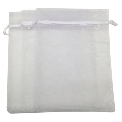 100 bolsas de protección de frutas, red de malla antipájaros para fresas, uvas, manzanas, fundas reutilizables con cordón para plantas, 10 x 15 cm (blanco)